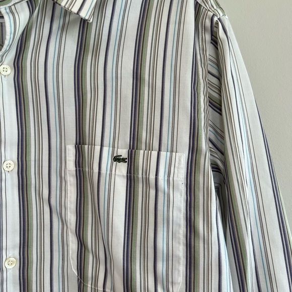Lacoste Men's Long Sleeved Striped Button Down in Earth Tones, Size 40 - Picture 3 of 8